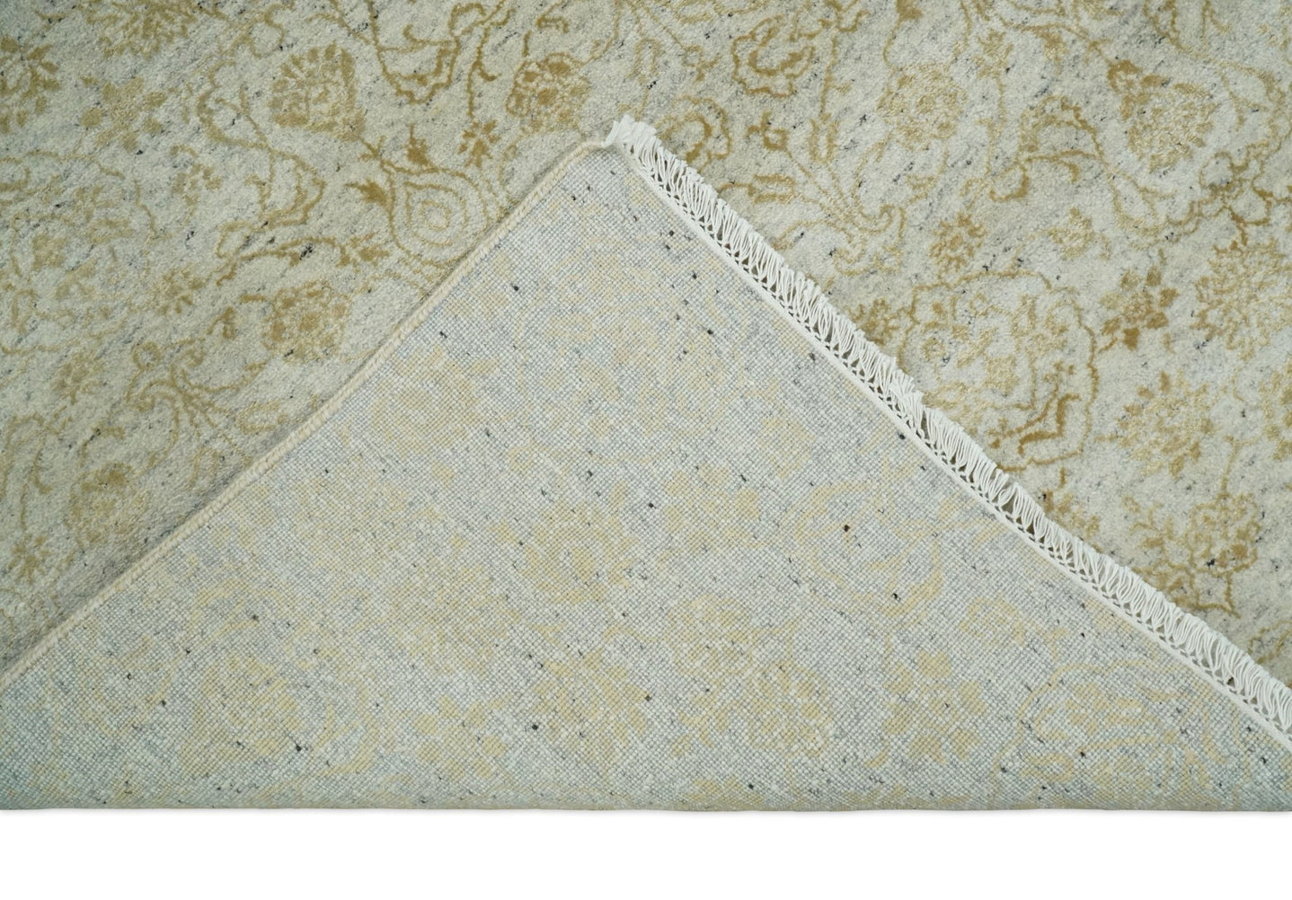 8x10 Fine Hand Knotted Beige and Gold Traditional Vintage Persian Style Antique Silk Rug | AGR21 - The Rug Decor