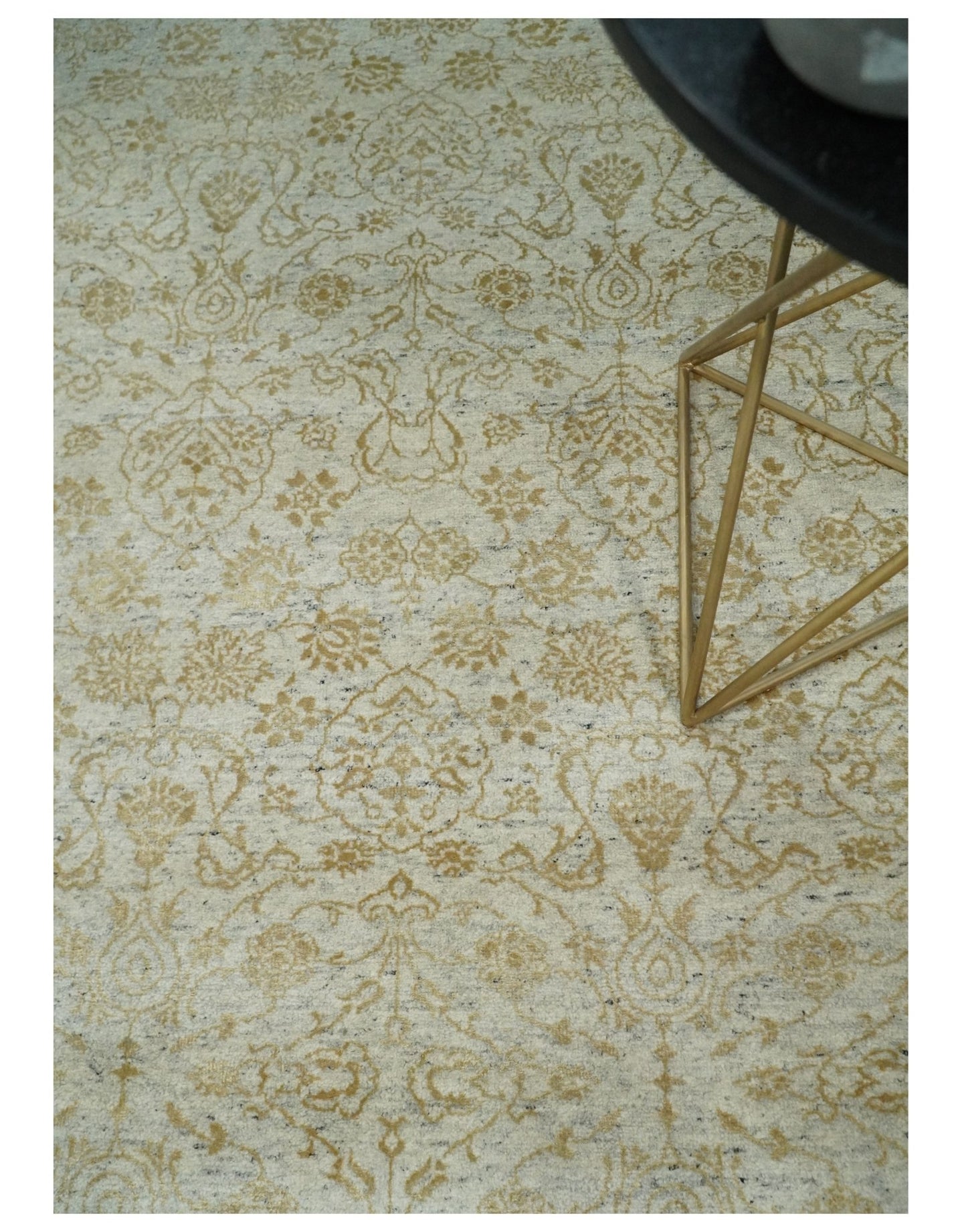 8x10 Fine Hand Knotted Beige and Gold Traditional Vintage Persian Style Antique Silk Rug | AGR21 - The Rug Decor