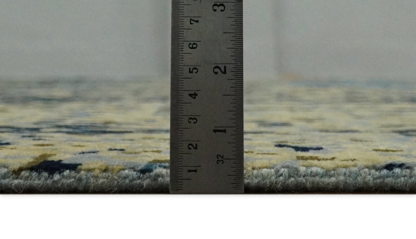 8x10 Fine Hand Knotted Beige, Black and Blue Modern Abstract Style Antique Wool and Silk Area Rug | TRDCP629810 - The Rug Decor