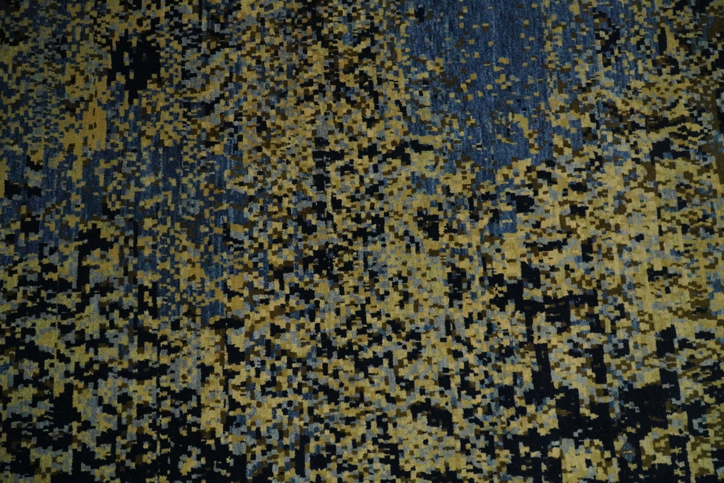 8x10 Fine Hand Knotted Beige, Black and Blue Modern Abstract Style Antique Wool and Silk Area Rug | TRDCP629810 - The Rug Decor