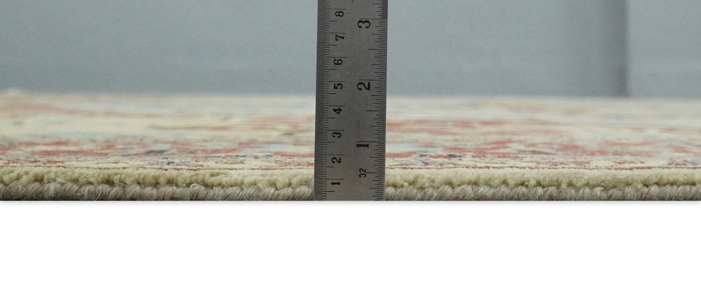 8x10 Fine Hand Knotted Beige, Blue and Rust Traditional Vintage Heriz Serapi Antique Wool Rug | TRDCP466810 - The Rug Decor