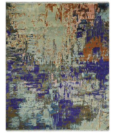 8x10 Fine Hand Knotted Beige Multicolor Modern Abstract Wool Area Rug | AGR40 - The Rug Decor