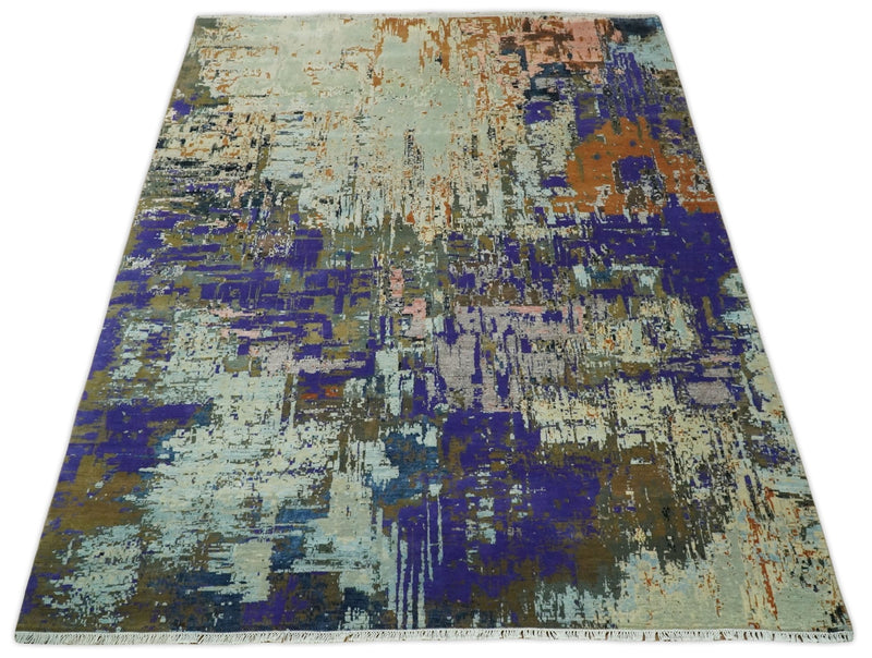 8x10 Fine Hand Knotted Beige Multicolor Modern Abstract Wool Area Rug | AGR40 - The Rug Decor