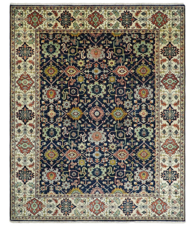 8x10 Fine Hand Knotted Blue and Beige Traditional Vintage Persian Style Antique Wool Rug | TRDCP530810 - The Rug Decor