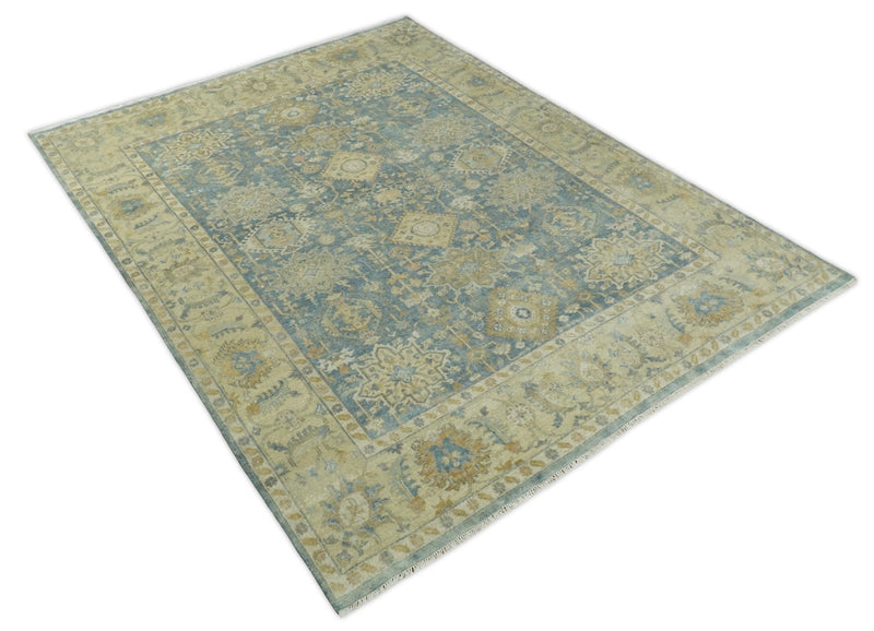 8x10 Fine Hand Knotted Blue and Beige Traditional Vintage Persian Style Mahal Antique Wool Rug | TRDCP496810 - The Rug Decor