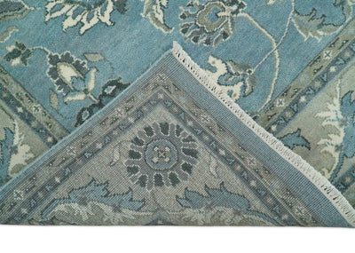 8x10 Fine Hand Knotted Blue and Beige Traditional Vintage Persian Style Oushak Antique Wool Rug | TRDCP524810 - The Rug Decor