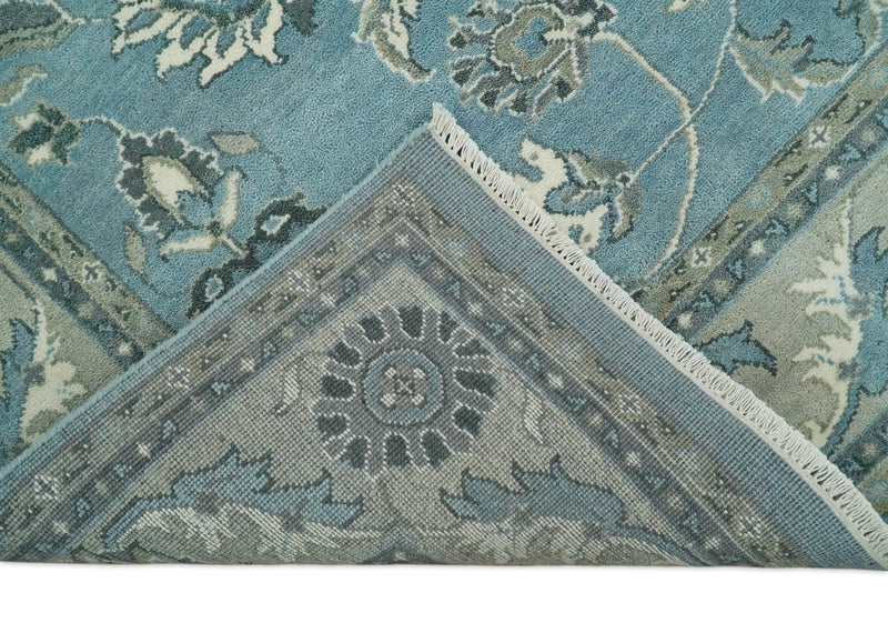 8x10 Fine Hand Knotted Blue and Beige Traditional Vintage Persian Style Oushak Antique Wool Rug | TRDCP524810 - The Rug Decor