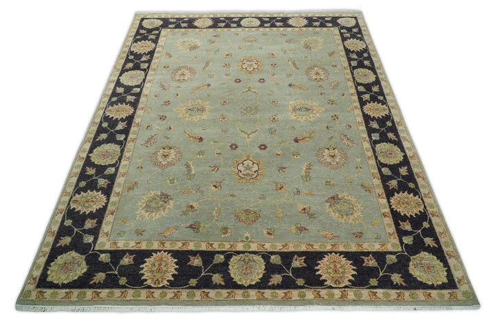 8x10 Fine Hand Knotted Blue and Black Muted Antique Traditional Vintage Persian Wool Rug | AGR45 - The Rug Decor