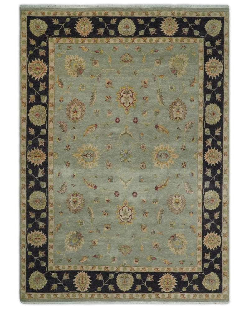 8x10 Fine Hand Knotted Blue and Black Muted Antique Traditional Vintage Persian Wool Rug | AGR45 - The Rug Decor