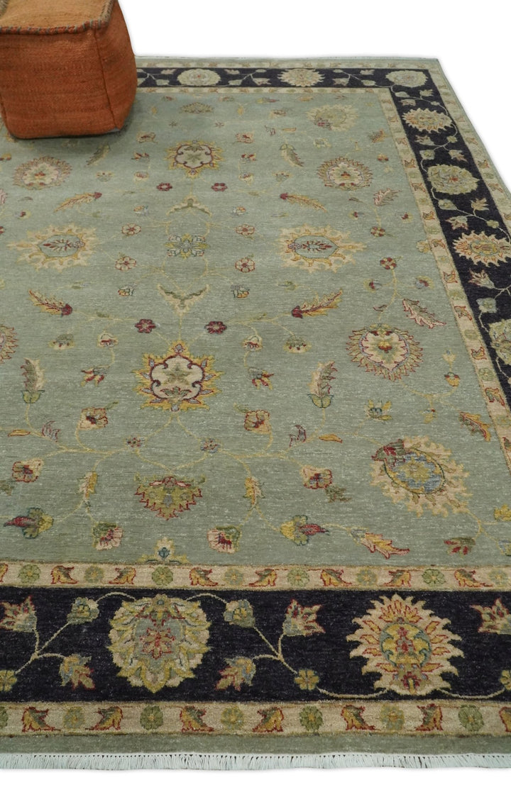 8x10 Fine Hand Knotted Blue and Black Muted Antique Traditional Vintage Persian Wool Rug | AGR45 - The Rug Decor