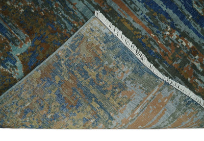 8x10 Fine Hand Knotted Blue and Brown Modern Abstract Wool Area Rug | AGR42 - The Rug Decor