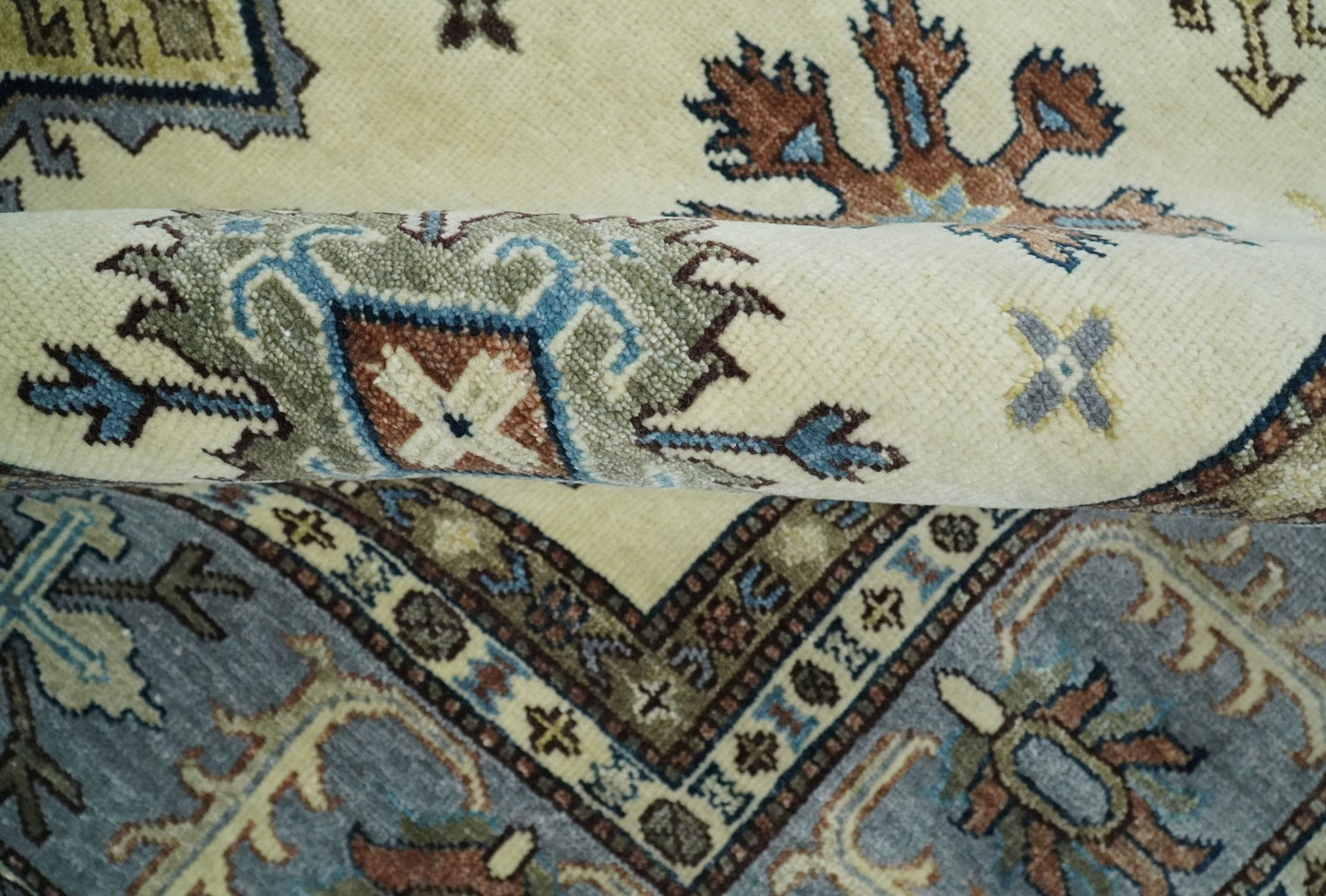 8x10 Fine Hand Knotted Blue and Ivory Traditional Vintage Persian Style Antique Wool and Silk Rug | TRDCP510810 - The Rug Decor