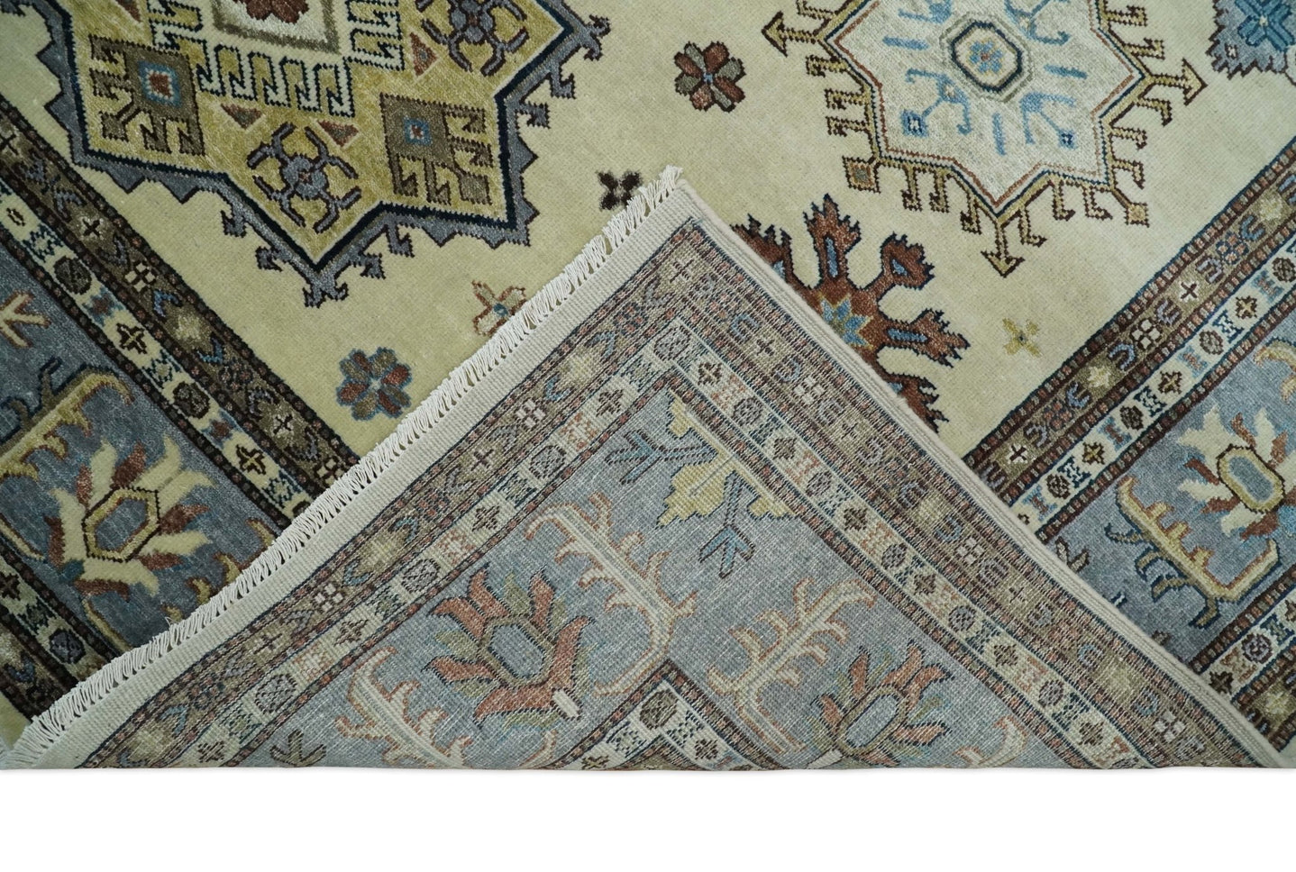 8x10 Fine Hand Knotted Blue and Ivory Traditional Vintage Persian Style Antique Wool and Silk Rug | TRDCP510810 - The Rug Decor