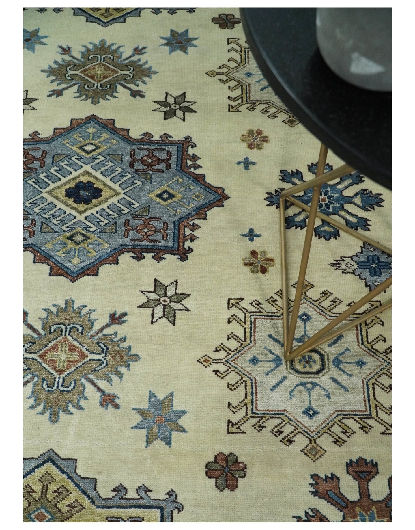 8x10 Fine Hand Knotted Blue and Ivory Traditional Vintage Persian Style Antique Wool and Silk Rug | TRDCP510810 - The Rug Decor