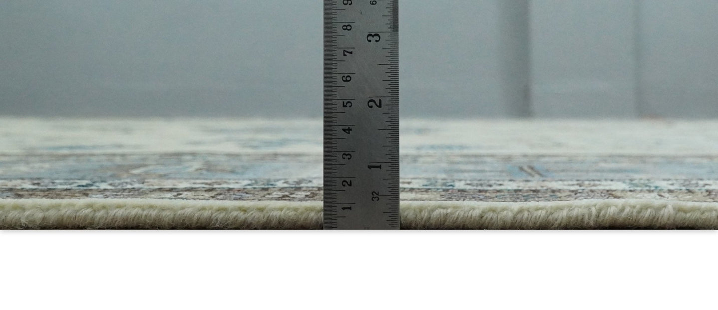 8x10 Fine Hand Knotted Blue and Ivory Traditional Vintage Persian Style Antique Wool and Silk Rug | TRDCP510810 - The Rug Decor