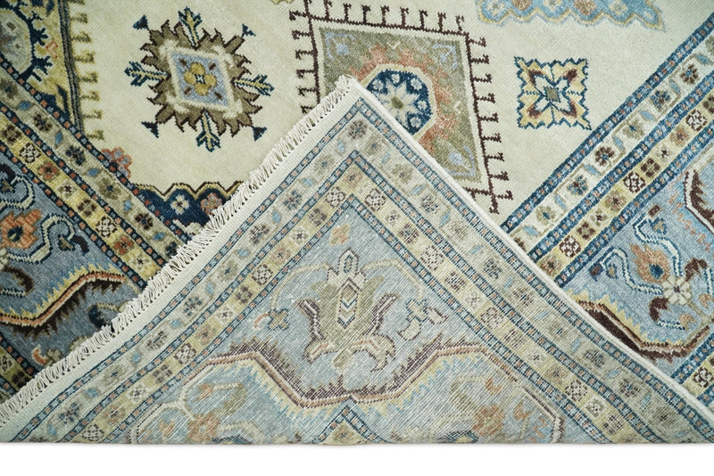 8x10 Fine Hand Knotted Blue and Ivory Traditional Vintage Persian Style Antique Wool and Silk Rug | TRDCP511810 - The Rug Decor