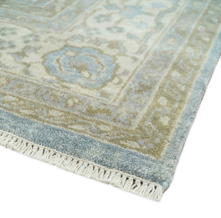 8x10 Fine Hand Knotted Blue and Ivory Traditional Vintage Persian Style Antique Wool Rug | TRDCP462810 - The Rug Decor