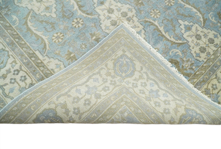 8x10 Fine Hand Knotted Blue and Ivory Traditional Vintage Persian Style Antique Wool Rug | TRDCP462810 - The Rug Decor