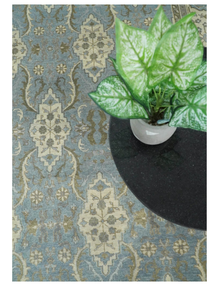 8x10 Fine Hand Knotted Blue and Ivory Traditional Vintage Persian Style Antique Wool Rug | TRDCP462810 - The Rug Decor