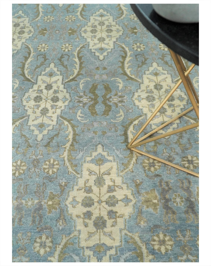 8x10 Fine Hand Knotted Blue and Ivory Traditional Vintage Persian Style Antique Wool Rug | TRDCP462810 - The Rug Decor