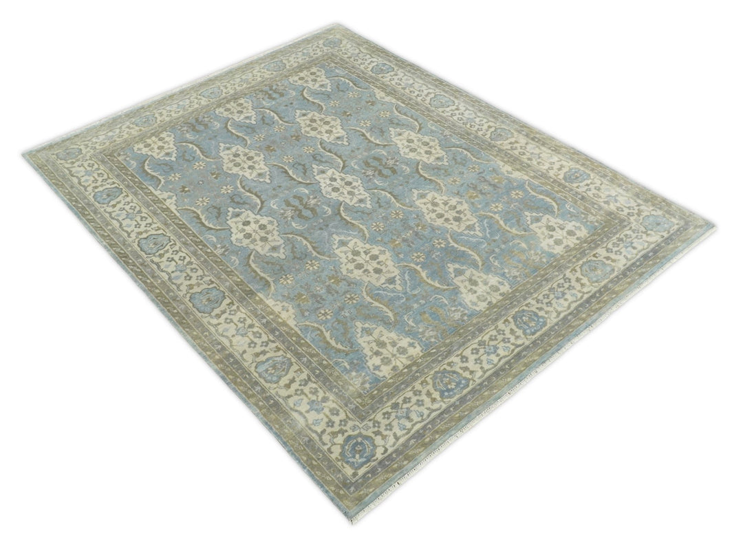 8x10 Fine Hand Knotted Blue and Ivory Traditional Vintage Persian Style Antique Wool Rug | TRDCP462810 - The Rug Decor