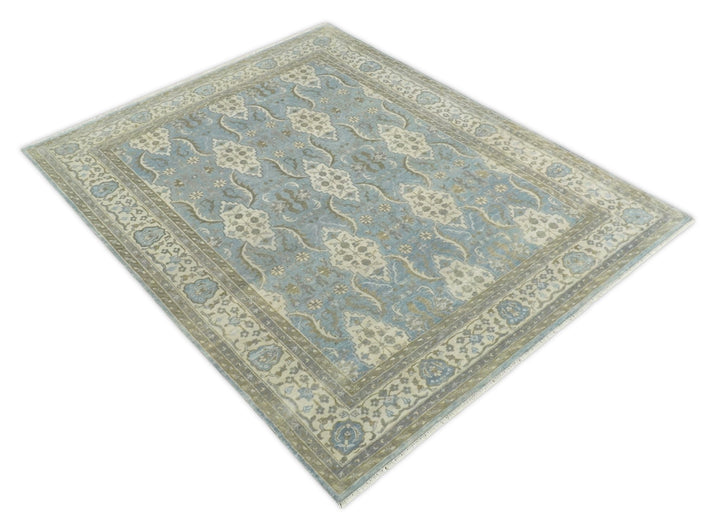 8x10 Fine Hand Knotted Blue and Ivory Traditional Vintage Persian Style Antique Wool Rug | TRDCP462810 - The Rug Decor