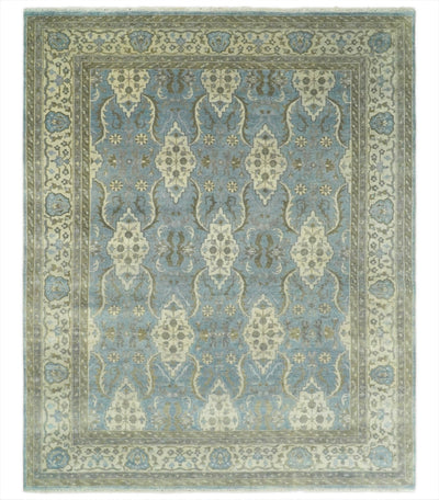 8x10 Fine Hand Knotted Blue and Ivory Traditional Vintage Persian Style Antique Wool Rug | TRDCP462810 - The Rug Decor