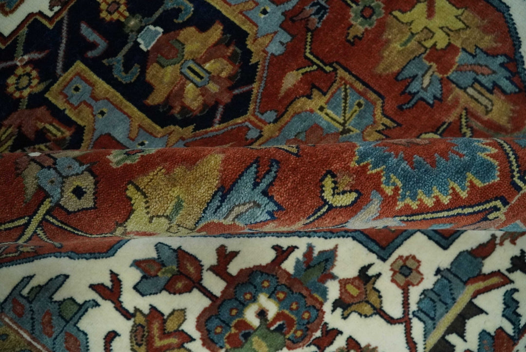 8x10 Fine Hand Knotted Blue, Brown and Ivory Traditional wool Area Rug - The Rug Decor