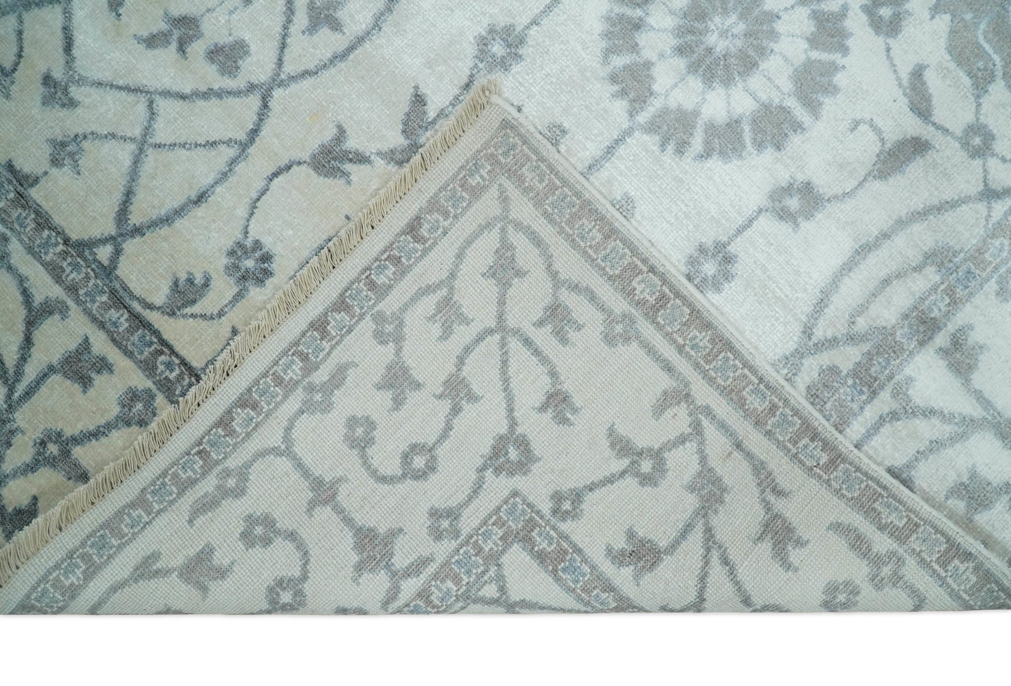 8x10 Fine Hand Knotted Blue, Gray and Brown Traditional Turkish Style Antique Bamboo Silk Rug | TRDCP503810 - The Rug Decor