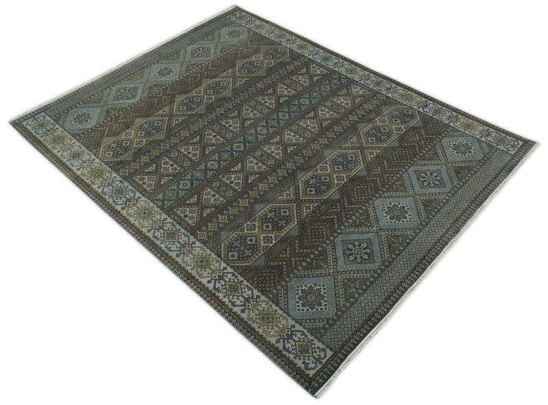 8x10 Fine Hand Knotted Brown and Blue Southwestern Traditional Antique Area Rug | AGR41 - The Rug Decor