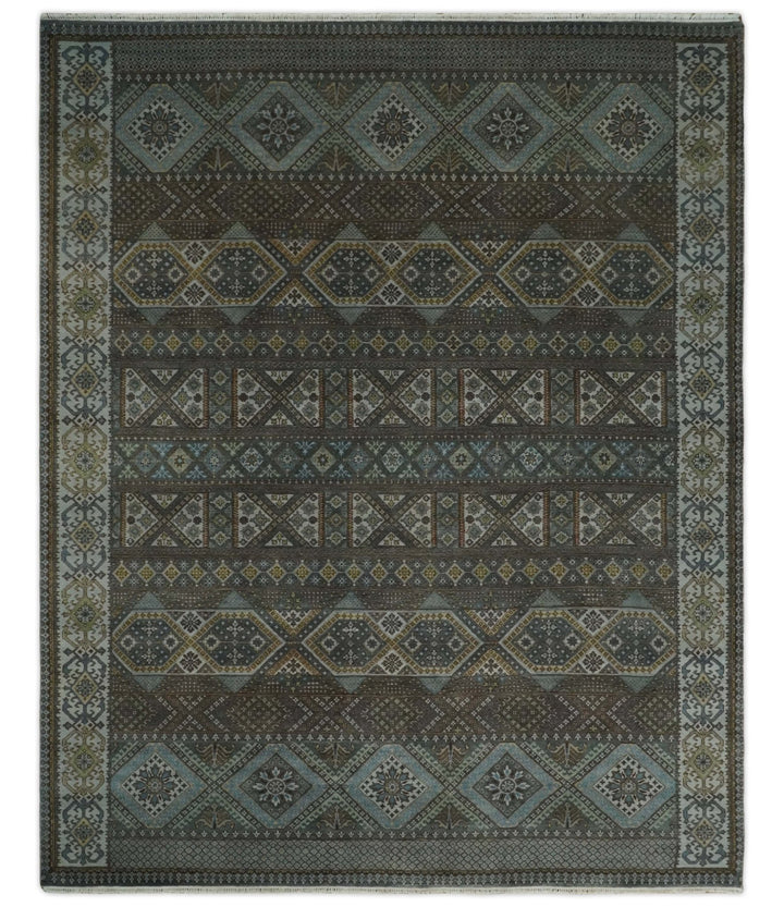 8x10 Fine Hand Knotted Brown and Blue Southwestern Traditional Antique Area Rug | AGR41 - The Rug Decor