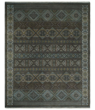 8x10 Fine Hand Knotted Brown and Blue Southwestern Traditional Antique Area Rug | AGR41 - The Rug Decor