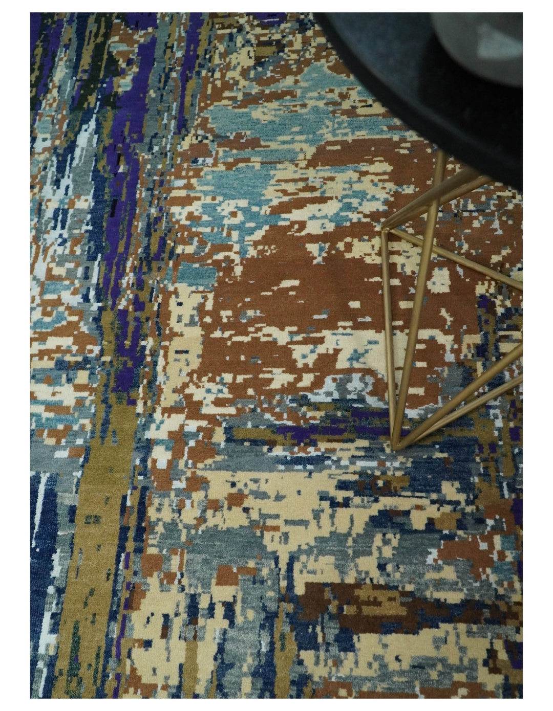 8x10 Fine Hand Knotted Brown Multicolor Modern Abstract Wool and Bamboo Silk Area Rug | AGR19 - The Rug Decor