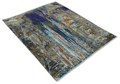 8x10 Fine Hand Knotted Brown Multicolor Modern Abstract Wool and Bamboo Silk Area Rug | AGR19 - The Rug Decor