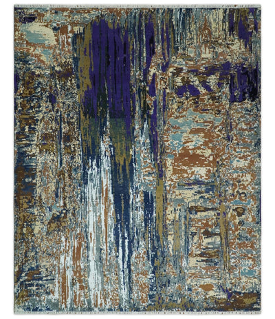 8x10 Fine Hand Knotted Brown Multicolor Modern Abstract Wool and Bamboo Silk Area Rug | AGR19 - The Rug Decor