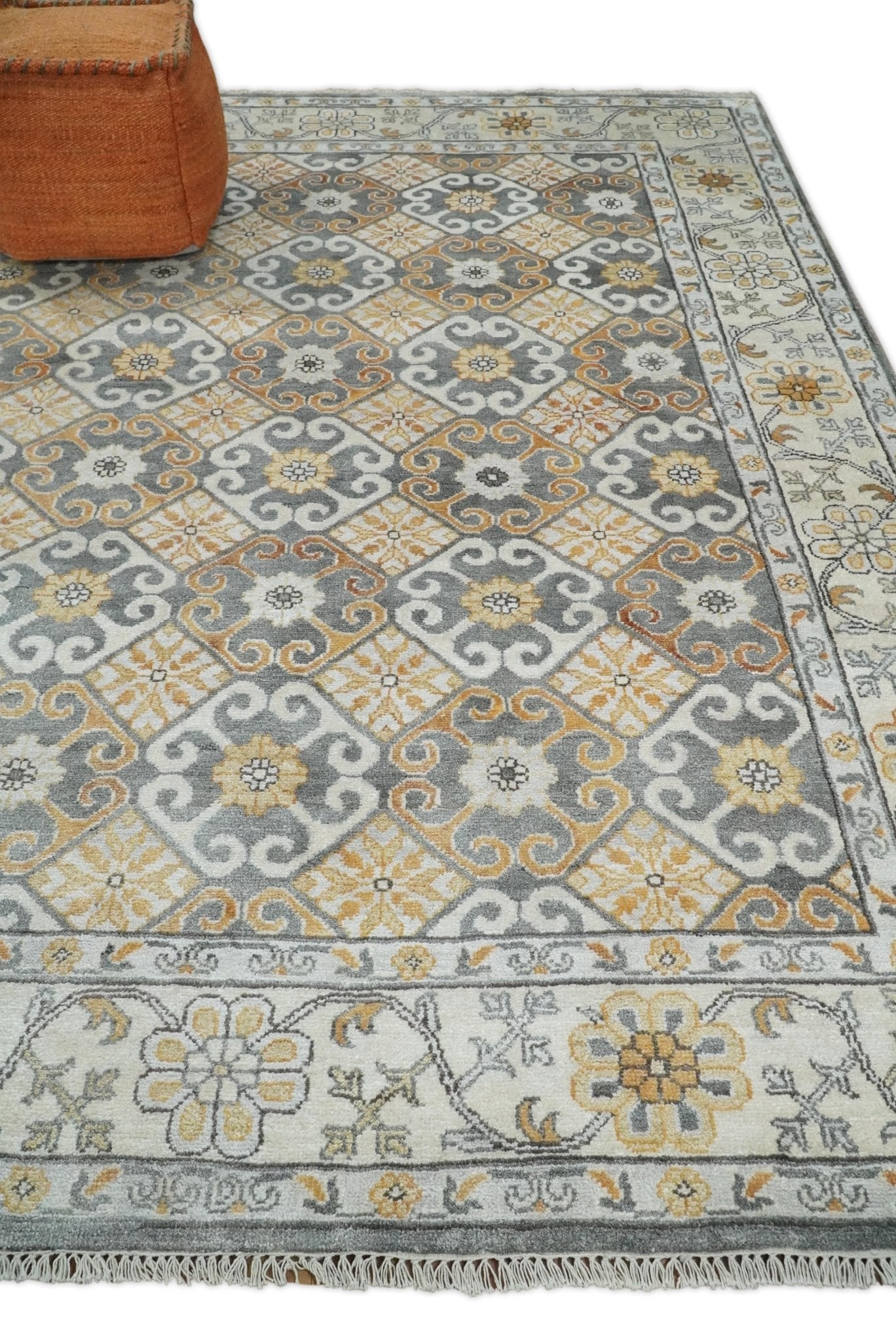 8x10 Fine Hand Knotted Camel and Beige Traditional Vintage Persian Style Antique Silk Rug | TRDCP536810 - The Rug Decor