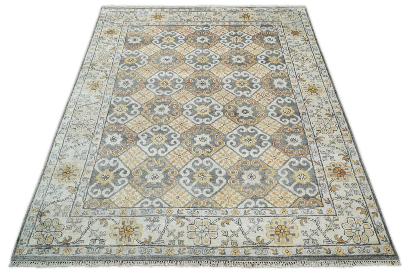 8x10 Fine Hand Knotted Camel and Beige Traditional Vintage Persian Style Antique Silk Rug | TRDCP536810 - The Rug Decor