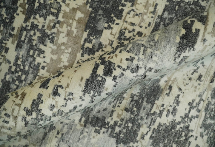8x10 Fine Hand knotted Charcoal and Beige Traditional Abstract Persian Wool and Bamboo Silk Area Rug | TRDCP628810 - The Rug Decor