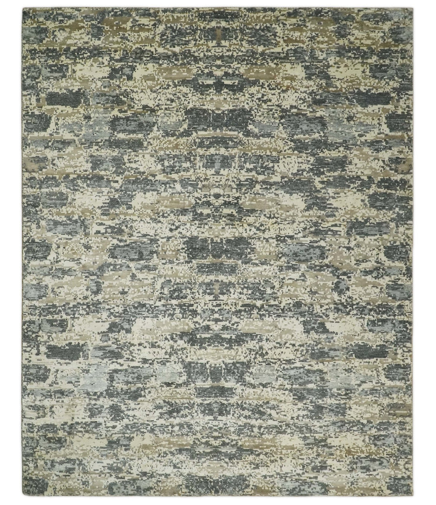 8x10 Fine Hand knotted Charcoal and Beige Traditional Abstract Persian Wool and Bamboo Silk Area Rug | TRDCP628810 - The Rug Decor