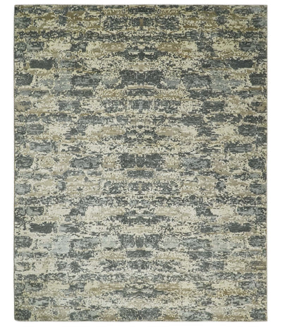 8x10 Fine Hand knotted Charcoal and Beige Traditional Abstract Persian Wool and Bamboo Silk Area Rug | TRDCP628810 - The Rug Decor