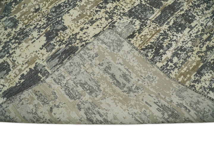 8x10 Fine Hand knotted Charcoal and Beige Traditional Abstract Persian Wool and Bamboo Silk Area Rug | TRDCP628810 - The Rug Decor