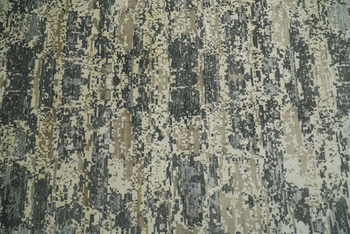 8x10 Fine Hand knotted Charcoal and Beige Traditional Abstract Persian Wool and Bamboo Silk Area Rug | TRDCP628810 - The Rug Decor