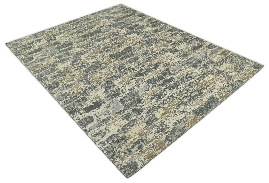 8x10 Fine Hand knotted Charcoal and Beige Traditional Abstract Persian Wool and Bamboo Silk Area Rug | TRDCP628810 - The Rug Decor