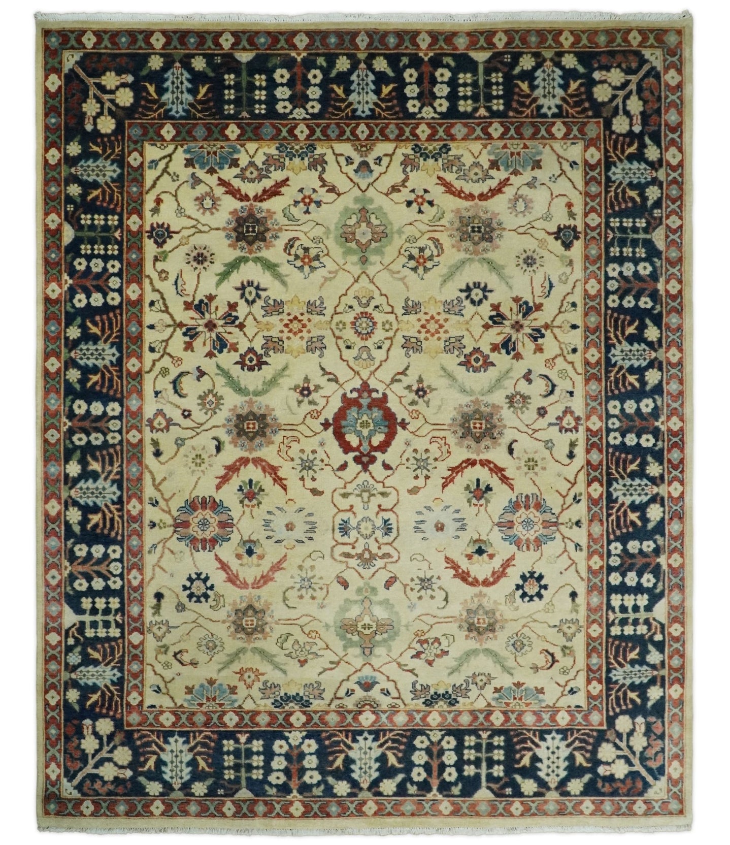 8x10 Fine Hand Knotted Ivory and Blue Traditional Vintage Persian Style Mahal Antique Wool Rug | TRDCP492810 - The Rug Decor
