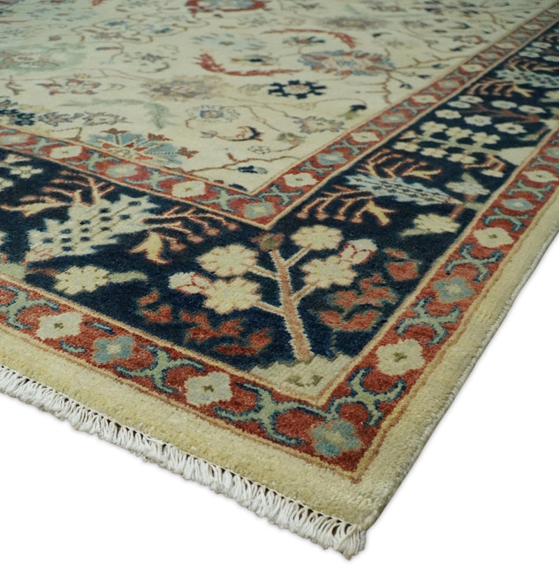 8x10 Fine Hand Knotted Ivory and Blue Traditional Vintage Persian Style Mahal Antique Wool Rug | TRDCP492810 - The Rug Decor