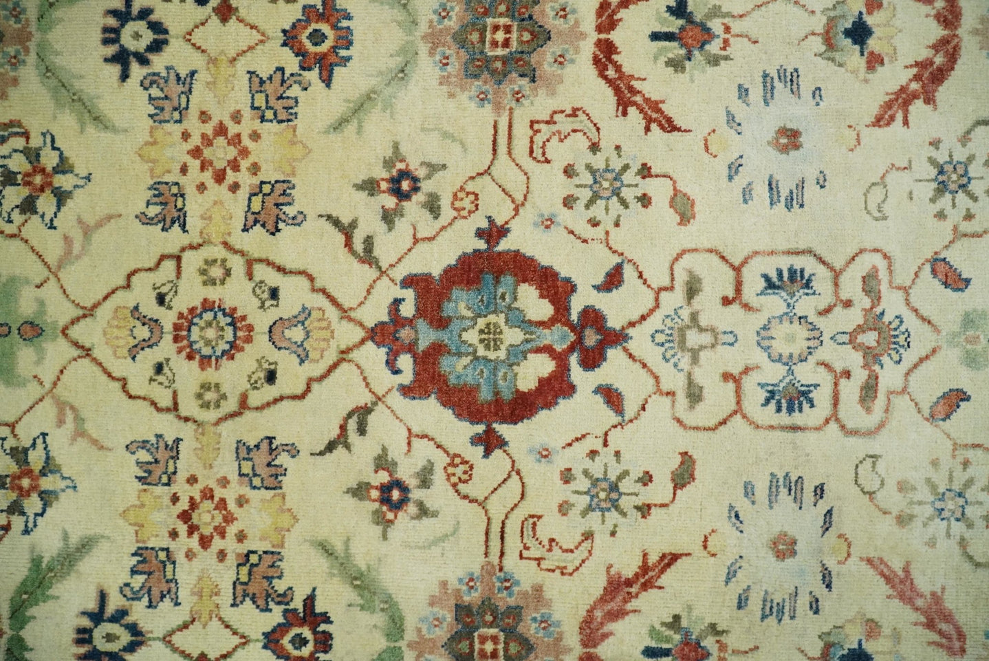 8x10 Fine Hand Knotted Ivory and Blue Traditional Vintage Persian Style Mahal Antique Wool Rug | TRDCP492810 - The Rug Decor