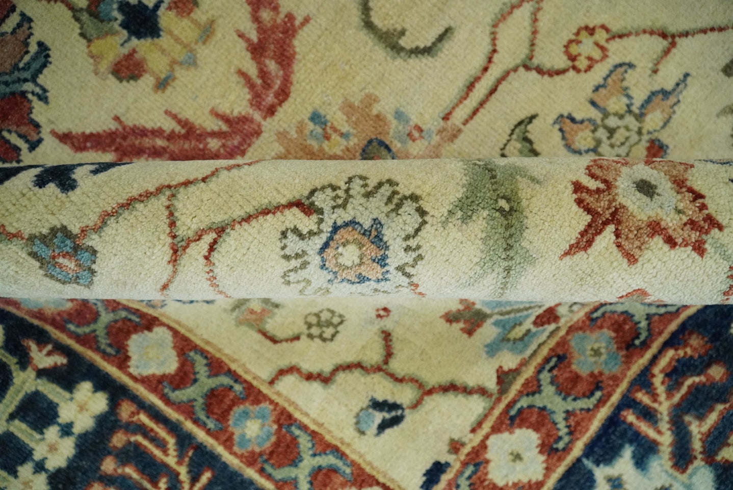 8x10 Fine Hand Knotted Ivory and Blue Traditional Vintage Persian Style Mahal Antique Wool Rug | TRDCP492810 - The Rug Decor