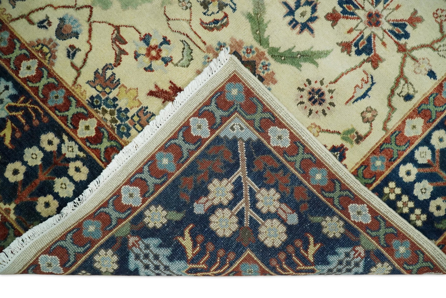 8x10 Fine Hand Knotted Ivory and Blue Traditional Vintage Persian Style Mahal Antique Wool Rug | TRDCP492810 - The Rug Decor