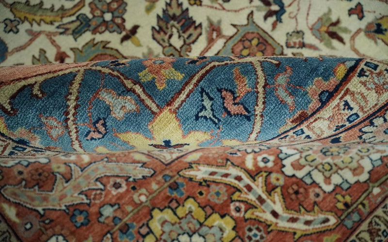 8x10 Fine Hand Knotted Ivory and Rust Traditional Persian Area Rug | TRDCP464810 - The Rug Decor