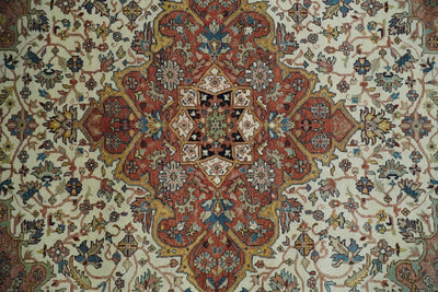 8x10 Fine Hand Knotted Ivory and Rust Traditional Persian Area Rug | TRDCP464810 - The Rug Decor